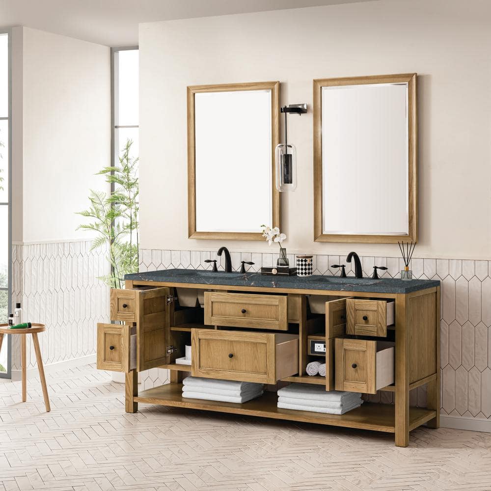 James Martin Vanities Breckenridge Double Bath Vanity, 72 in, Light Natural Oak with Quartz Top