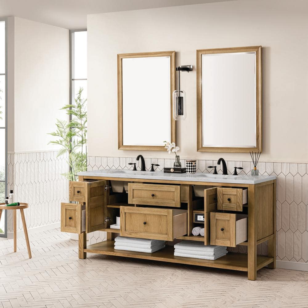 James Martin Vanities Breckenridge 72" Double Bath Vanity in Light Natural Oak with Victorian Silver Quartz Top