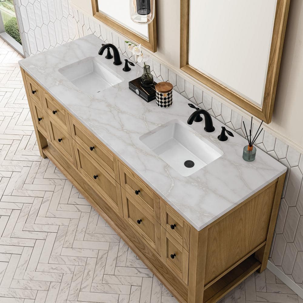 James Martin Vanities Breckenridge 72" Double Bath Vanity in Light Natural Oak with Victorian Silver Quartz Top