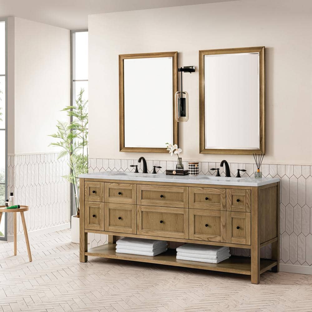 James Martin Vanities Breckenridge 72" Double Bath Vanity in Light Natural Oak with Victorian Silver Quartz Top