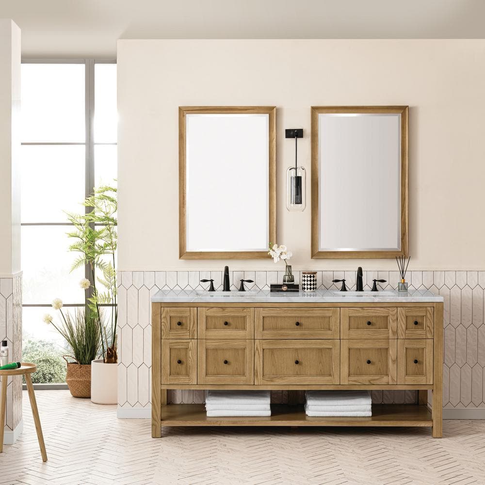 James Martin Vanities Breckenridge 72" Double Bath Vanity in Light Natural Oak with Victorian Silver Quartz Top