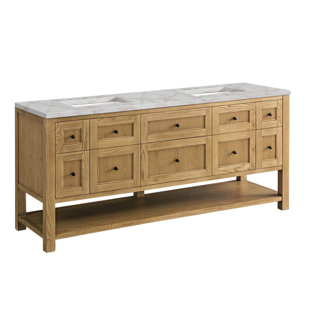 James Martin Vanities Breckenridge 72" Double Bath Vanity in Light Natural Oak with Victorian Silver Quartz Top