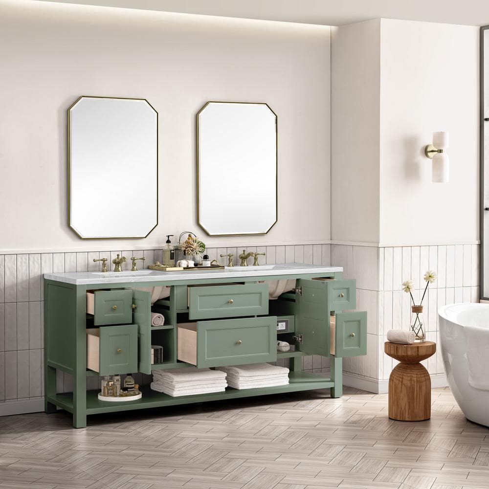 James Martin Vanities Breckenridge 72" Bathroom Vanity in Smokey Celadon with Arctic Fall Top