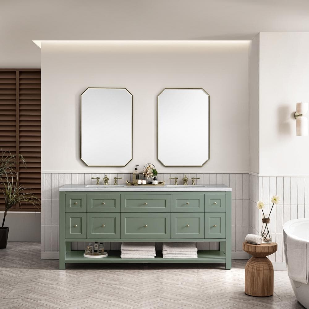 James Martin Vanities Breckenridge 72" Bathroom Vanity in Smokey Celadon with Arctic Fall Top