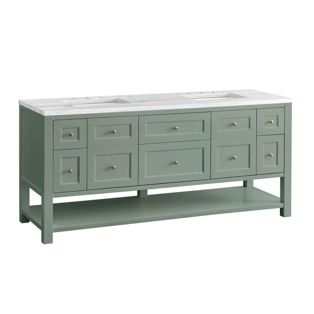 James Martin Vanities Breckenridge 72" Bathroom Vanity in Smokey Celadon with Arctic Fall Top