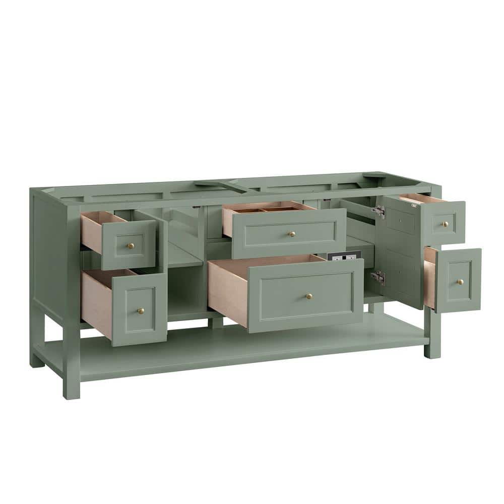 James Martin Vanities Breckenridge 72" Bathroom Vanity in Smokey Celadon with White Zeus Quartz Top