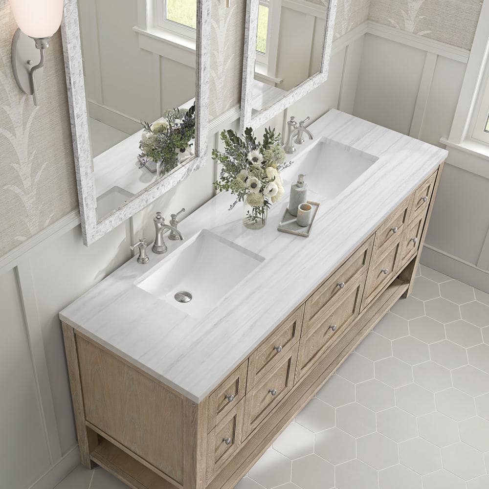 James Martin Vanities Breckenridge 72 in. Bathroom Vanity in Whitewashed Oak with Arctic Fall Top