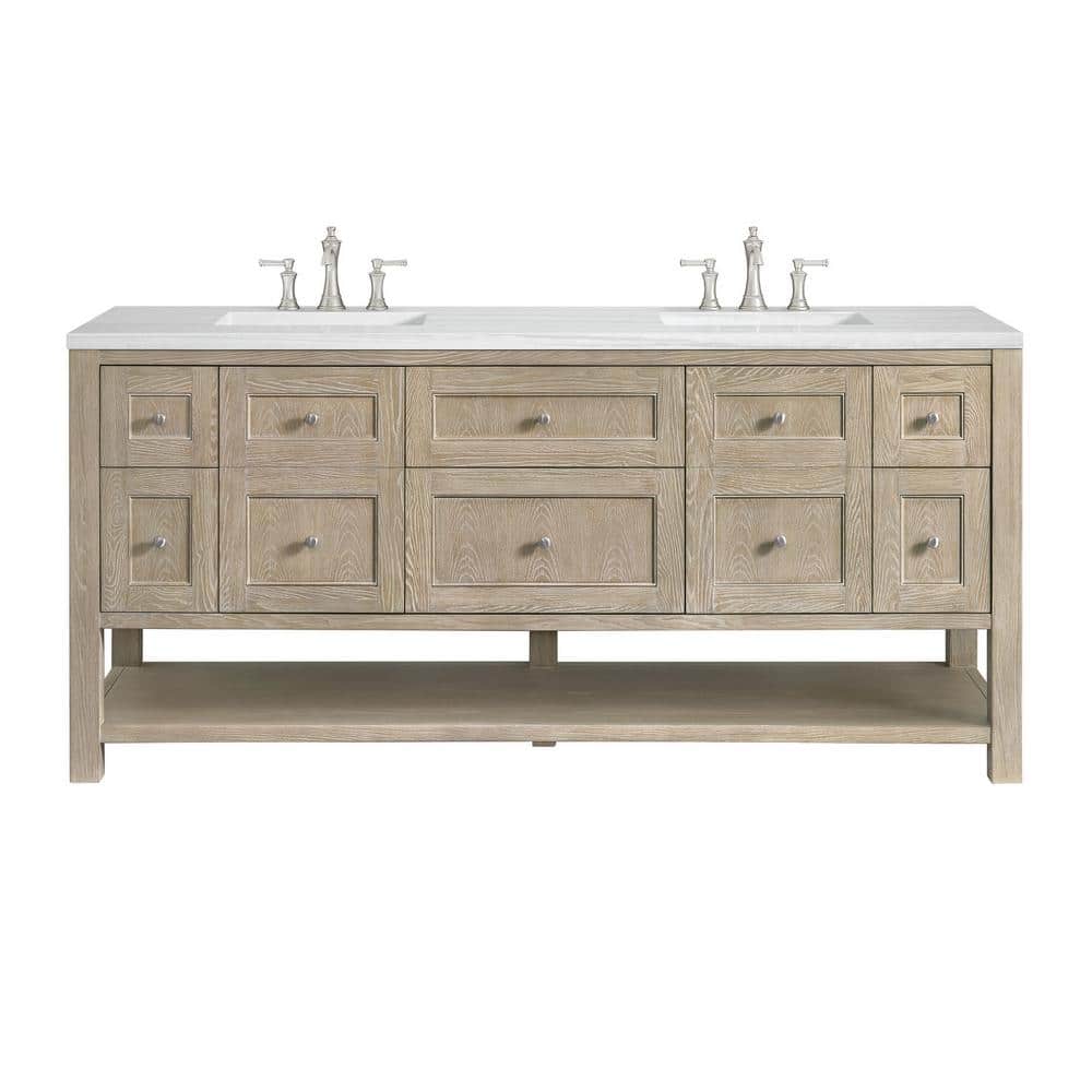James Martin Vanities Breckenridge 72 in. Bathroom Vanity in Whitewashed Oak with Arctic Fall Top