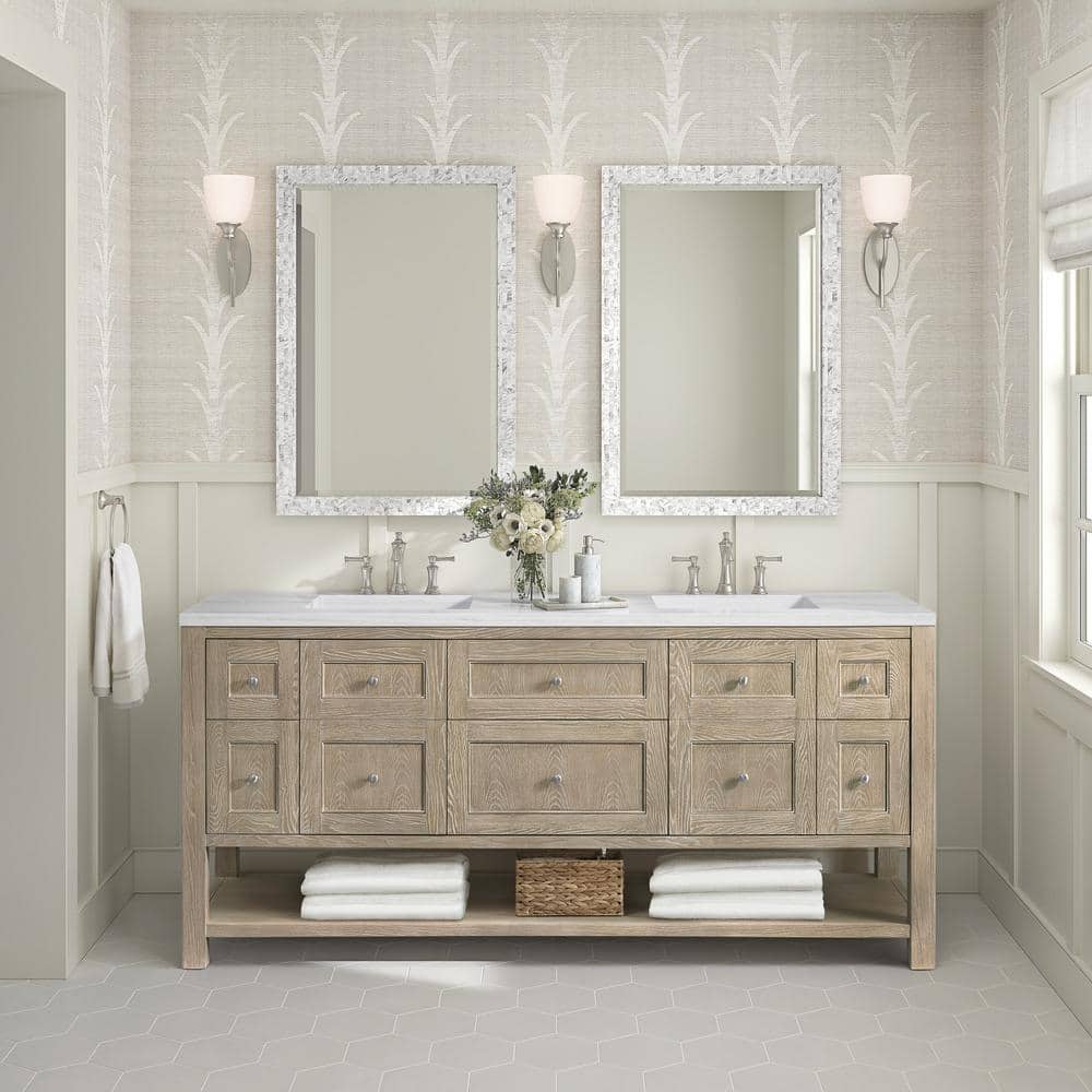 James Martin Vanities Breckenridge 72 in. Bathroom Vanity in Whitewashed Oak with Arctic Fall Top