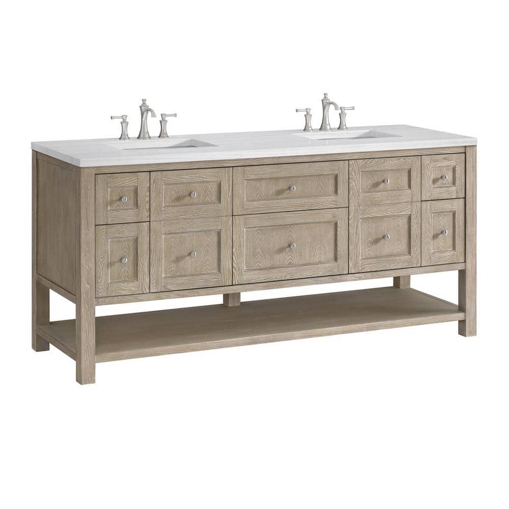 James Martin Vanities Breckenridge 72 in. Bathroom Vanity in Whitewashed Oak with Arctic Fall Top