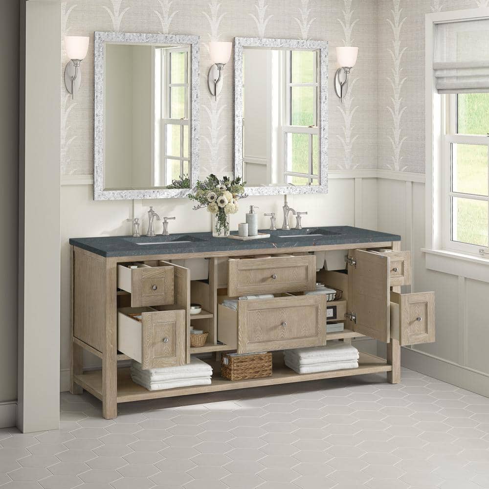 James Martin Vanities Breckenridge 72" Double Bath Vanity in Whitewashed Oak with Parisien Bleu Quartz Top