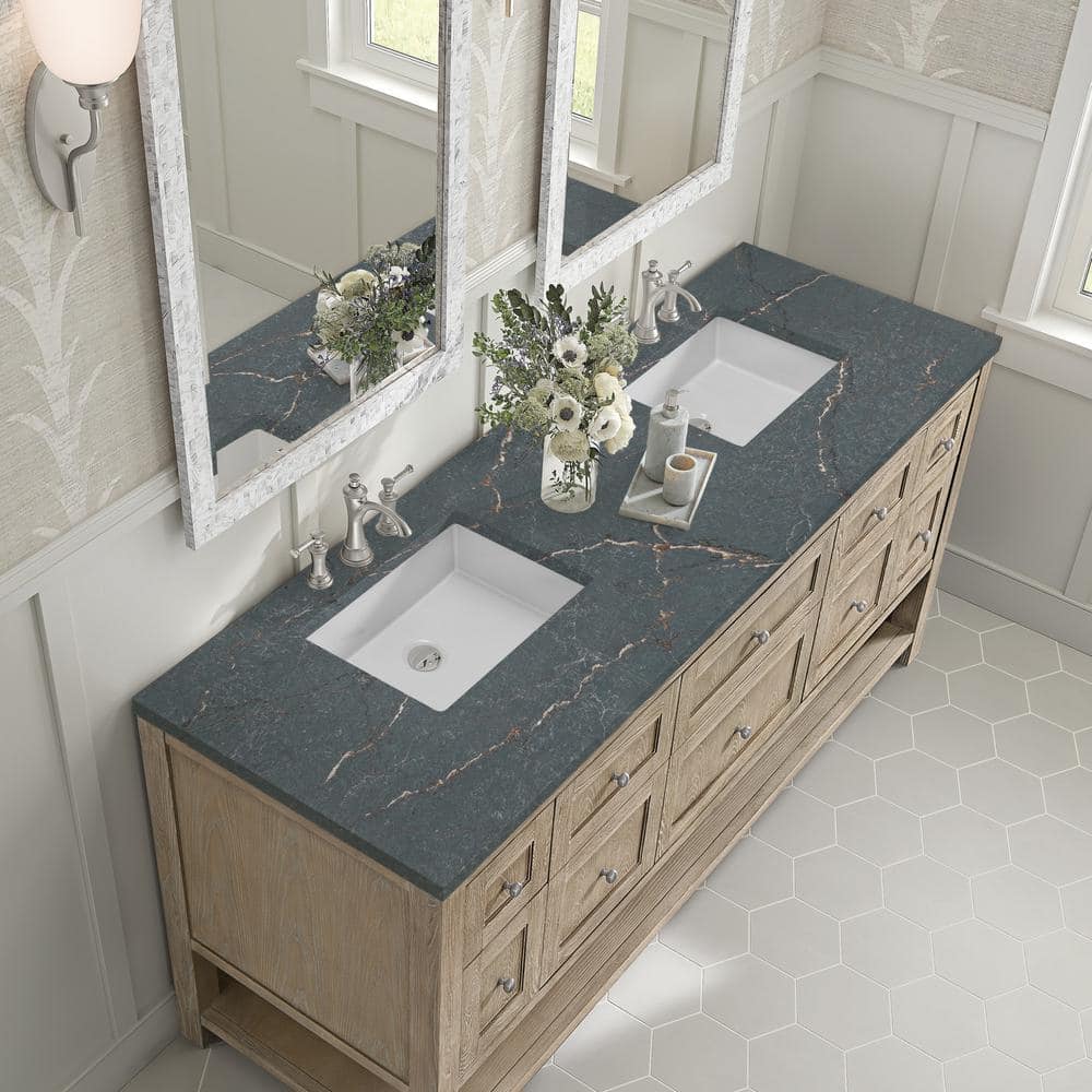 James Martin Vanities Breckenridge 72" Double Bath Vanity in Whitewashed Oak with Parisien Bleu Quartz Top