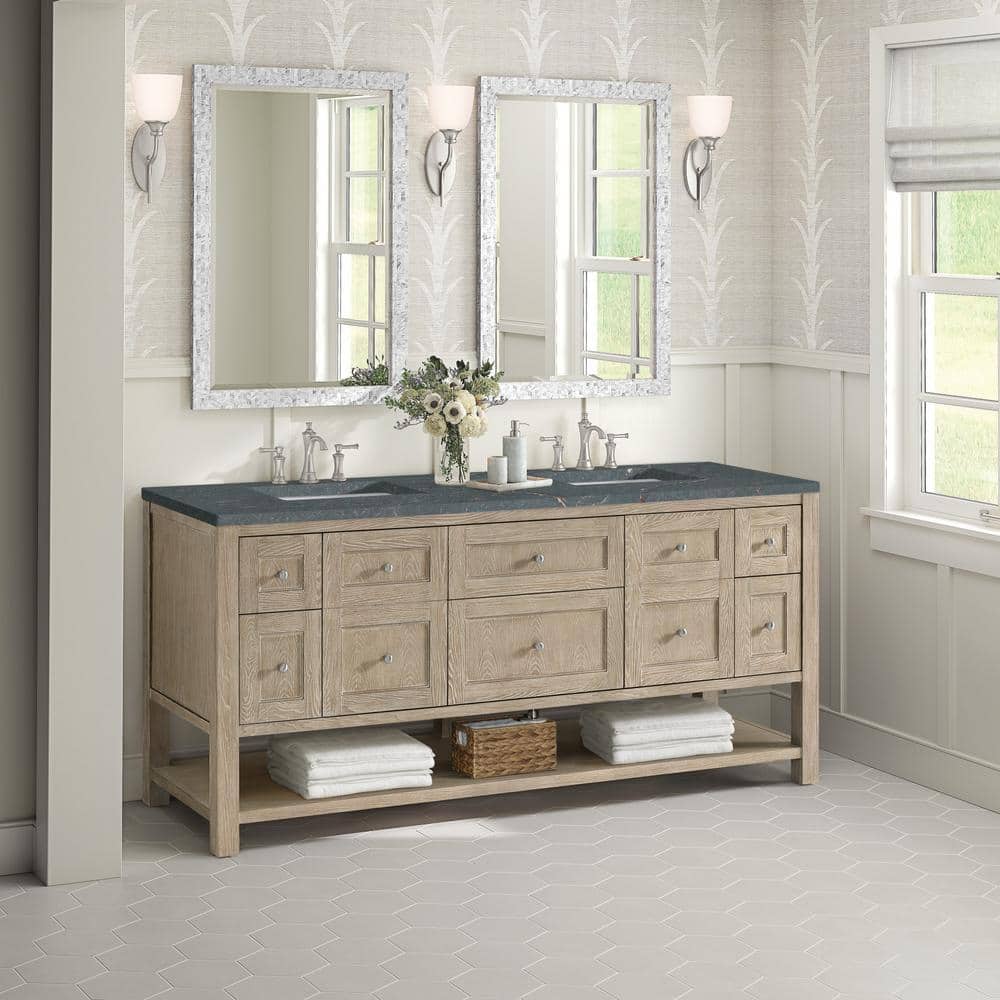 James Martin Vanities Breckenridge 72" Double Bath Vanity in Whitewashed Oak with Parisien Bleu Quartz Top
