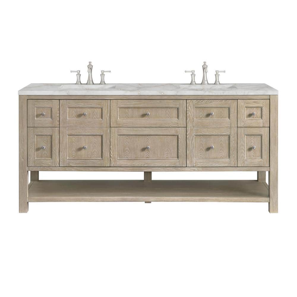 James Martin Vanities Breckenridge 72" Double Bath Vanity in Whitewashed Oak with Victorian Silver Quartz Top