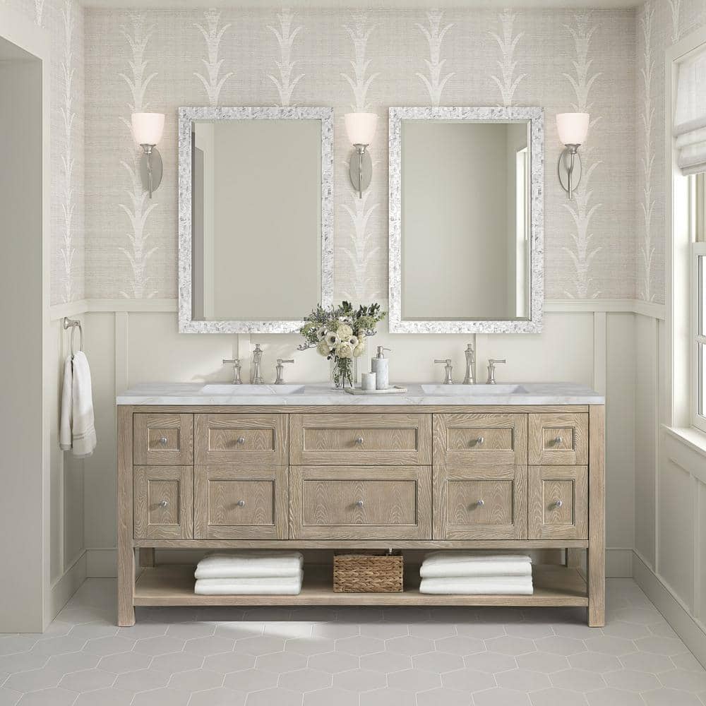 James Martin Vanities Breckenridge 72" Double Bath Vanity in Whitewashed Oak with Victorian Silver Quartz Top