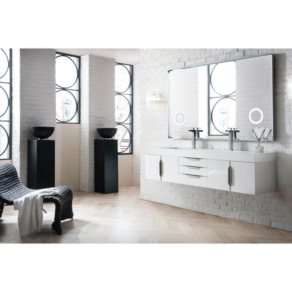 James Martin Vanities Mercer Island 72.5 in. Double Bath Vanity in Glossy White with Solid Surface Top