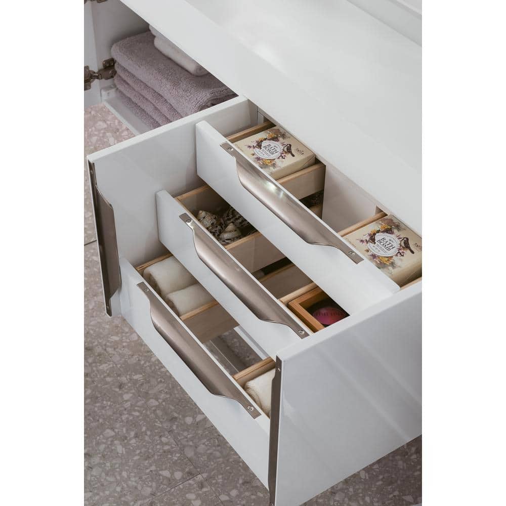James Martin Vanities Mercer Island 72.5 in. Double Bath Vanity in Glossy White with Solid Surface Top