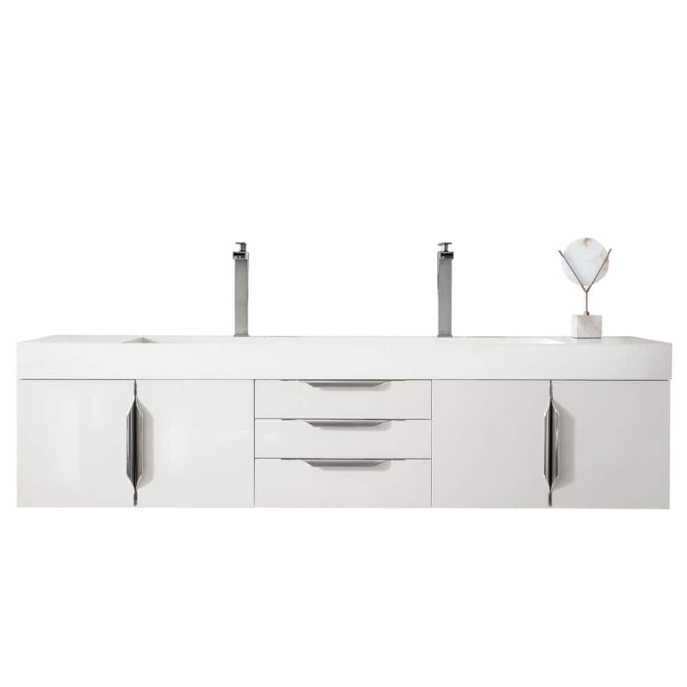 James Martin Vanities Mercer Island 72.5 in. Double Bath Vanity in Glossy White with Solid Surface Top