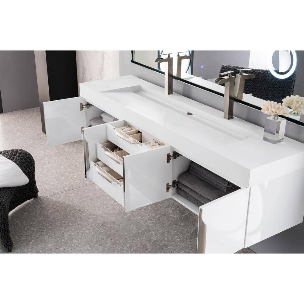 James Martin Vanities Mercer Island 72.5 in. Double Bath Vanity in Glossy White with Solid Surface Top