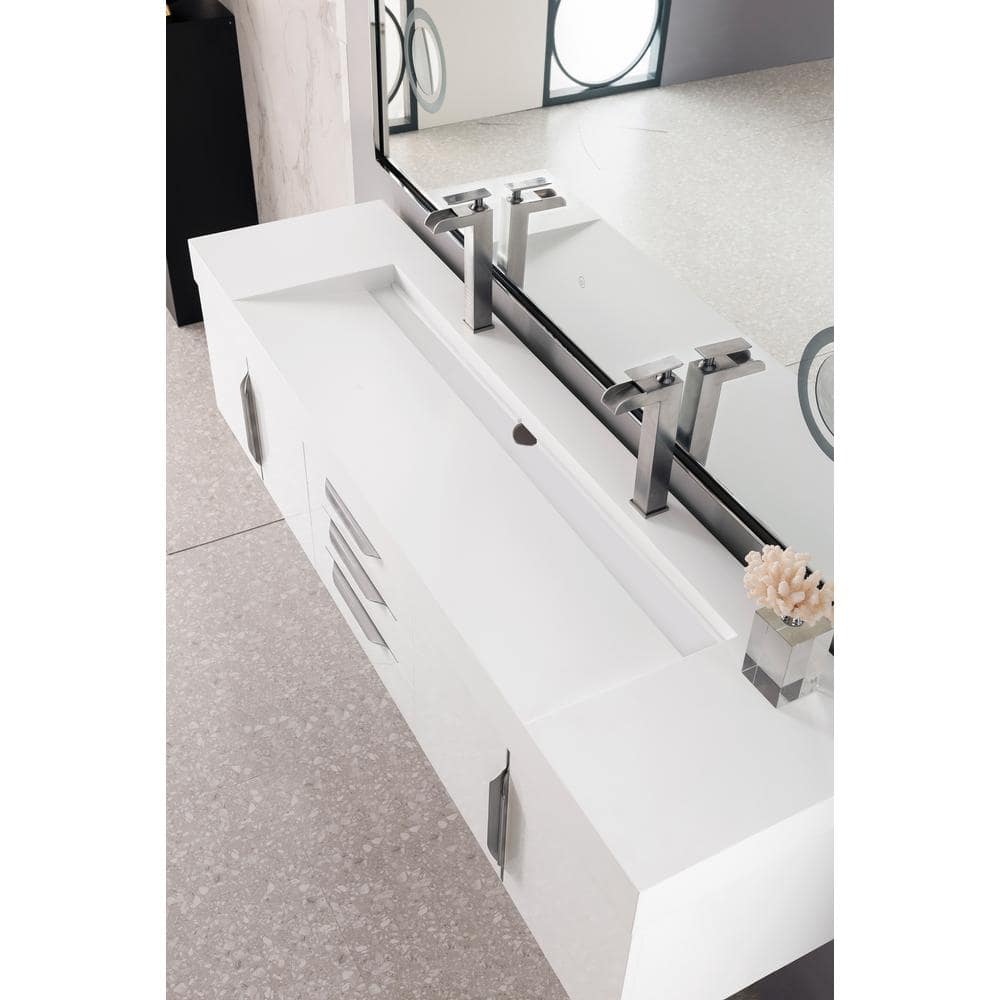 James Martin Vanities Mercer Island 72.5 in. Double Bath Vanity in Glossy White with Solid Surface Top