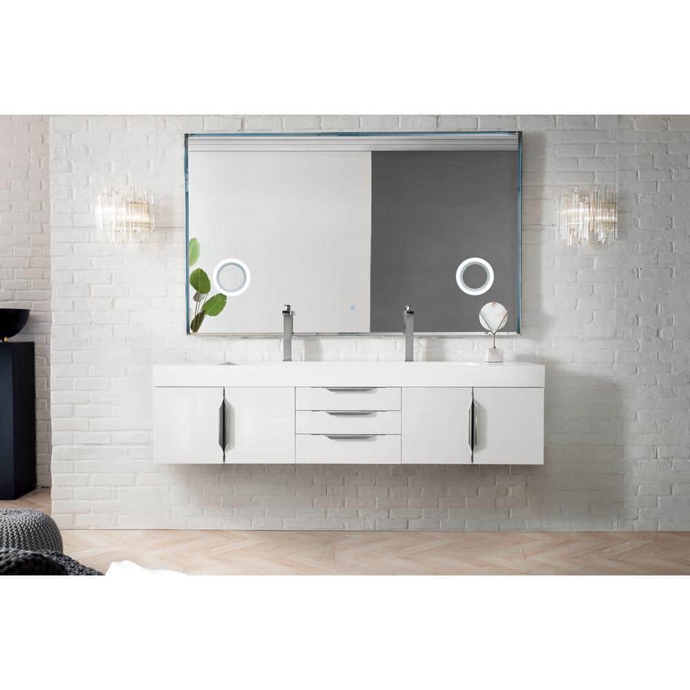 James Martin Vanities Mercer Island 72.5 in. Double Bath Vanity in Glossy White with Solid Surface Top