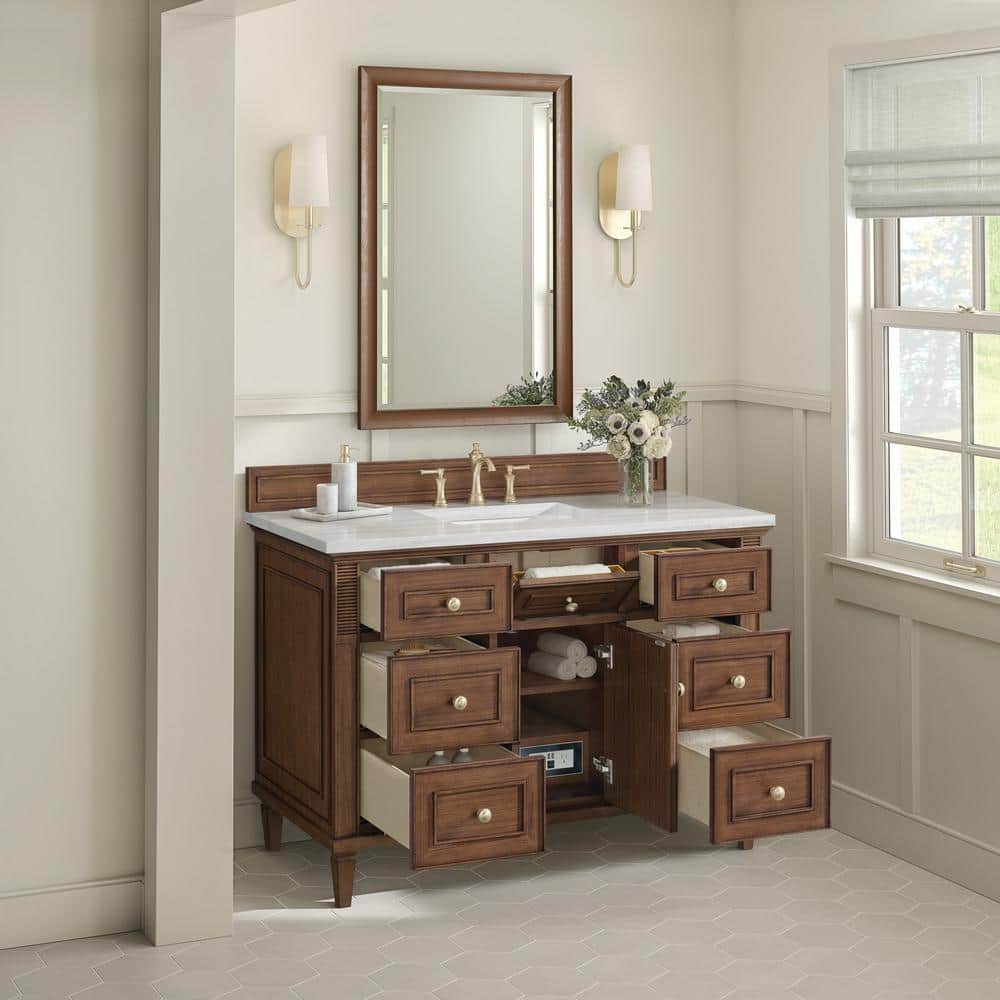 James Martin Vanities Lorelai 48" Single Bath Vanity in Mid-Century Walnut with Arctic Fall Top