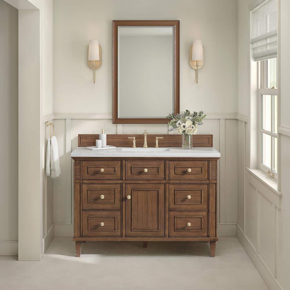 James Martin Vanities Lorelai 48" Single Bath Vanity in Mid-Century Walnut with Arctic Fall Top