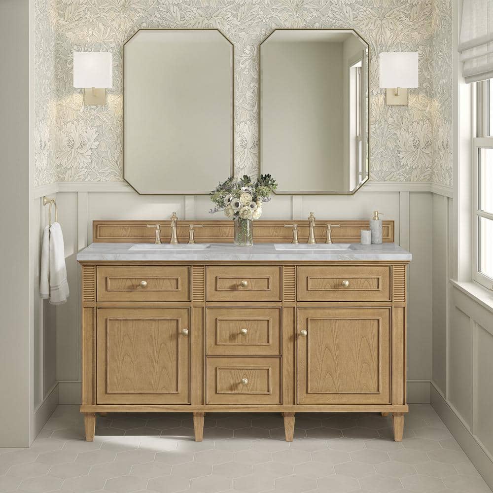 James Martin Vanities Lorelai 60" Double Bathroom Vanity in Light Natural Oak with Quartz Top