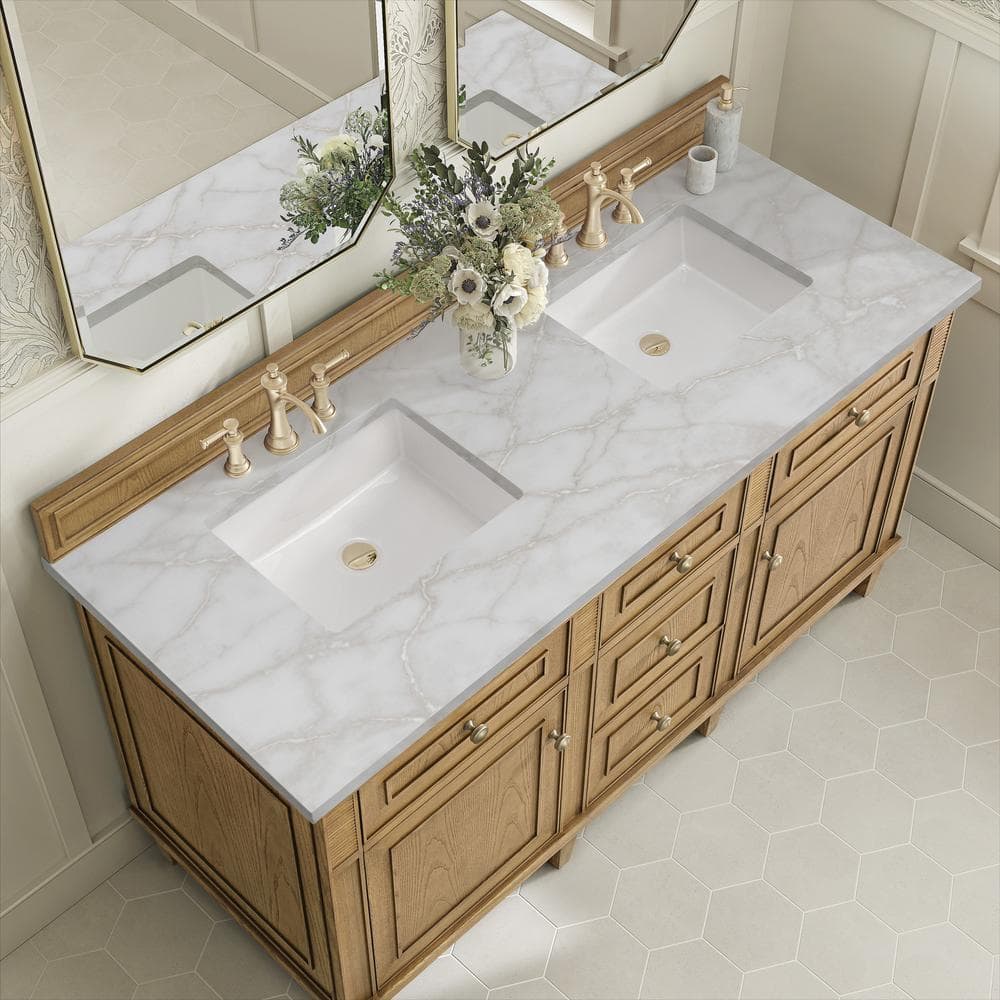 James Martin Vanities Lorelai 60" Double Bathroom Vanity in Light Natural Oak with Quartz Top