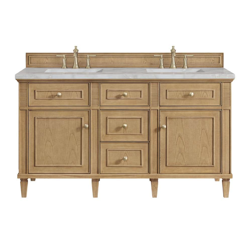 James Martin Vanities Lorelai 60" Double Bathroom Vanity in Light Natural Oak with Quartz Top