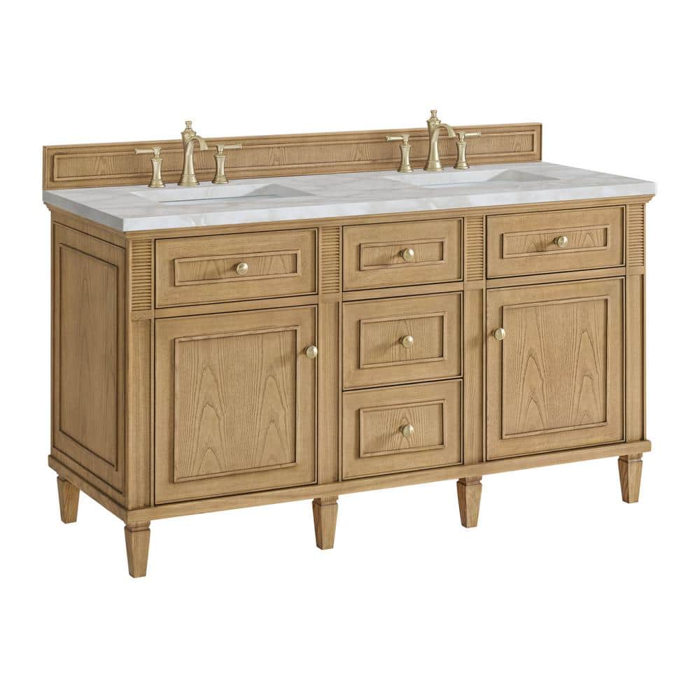 James Martin Vanities Lorelai 60" Double Bathroom Vanity in Light Natural Oak with Quartz Top