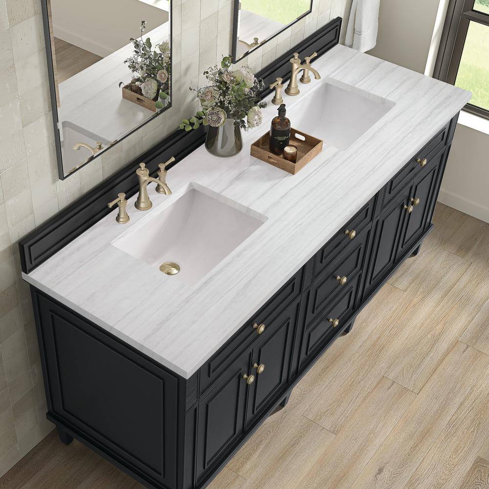James Martin Vanities Lorelai 72" Double Bath Vanity in Black Onyx with Arctic Fall Top