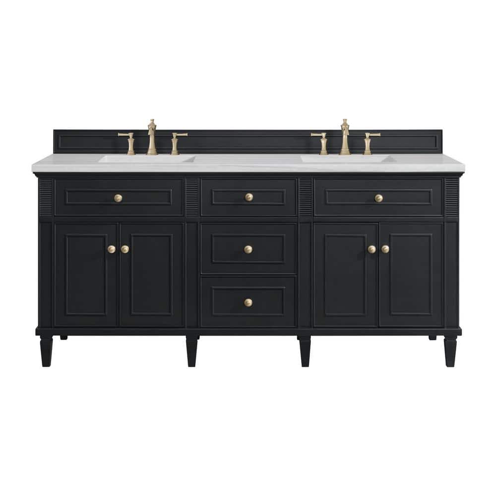 James Martin Vanities Lorelai 72" Double Bath Vanity in Black Onyx with Arctic Fall Top