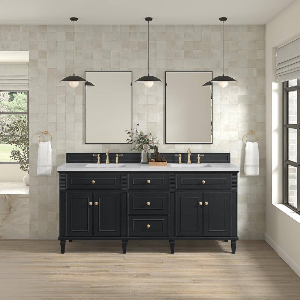 James Martin Vanities Lorelai 72" Double Bath Vanity in Black Onyx with Arctic Fall Top