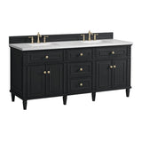 James Martin Vanities Lorelai 72" Double Bath Vanity in Black Onyx with Arctic Fall Top