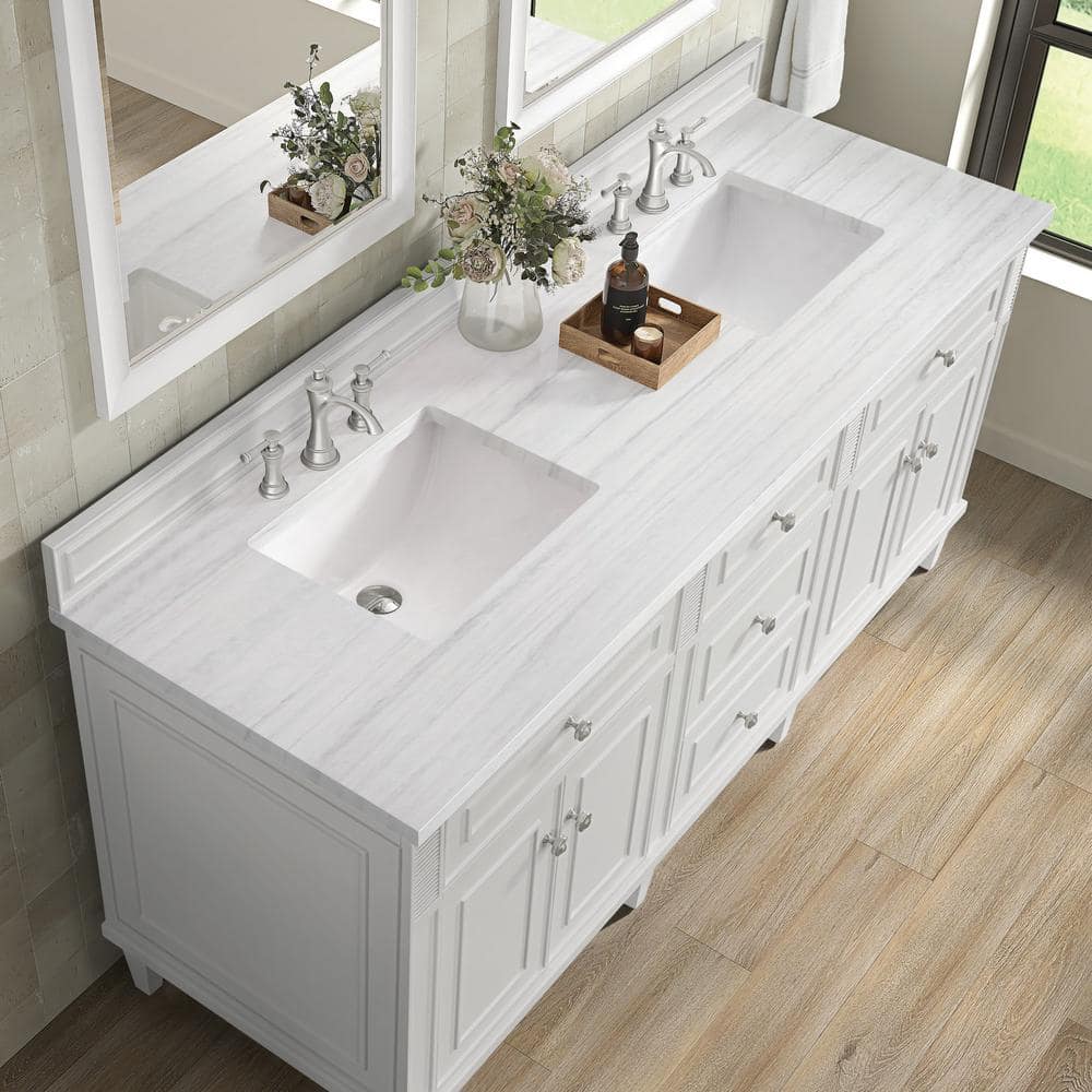 James Martin Vanities Lorelai 72" Double Bathroom Vanity in Bright White with Arctic Fall Top
