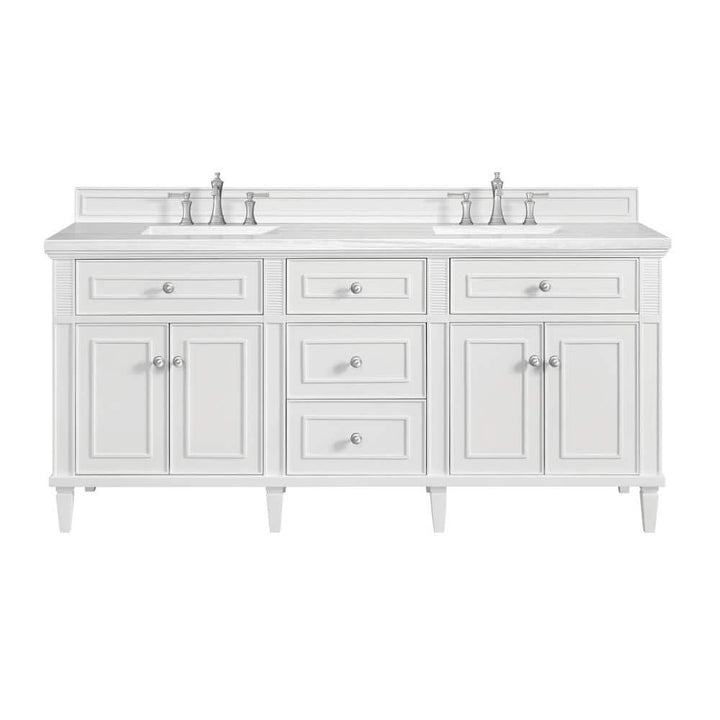 James Martin Vanities Lorelai 72" Double Bathroom Vanity in Bright White with Arctic Fall Top