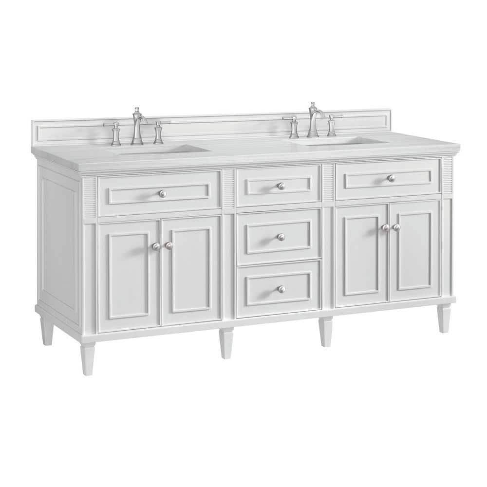 James Martin Vanities Lorelai 72" Double Bathroom Vanity in Bright White with Arctic Fall Top