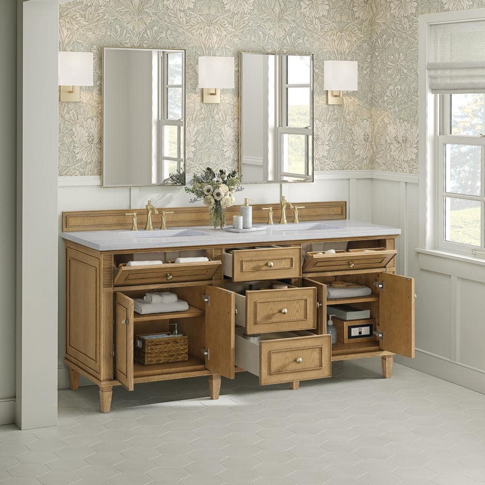 James Martin Vanities Lorelai 72" Double Vanity in Light Natural Oak with Arctic Fall Top