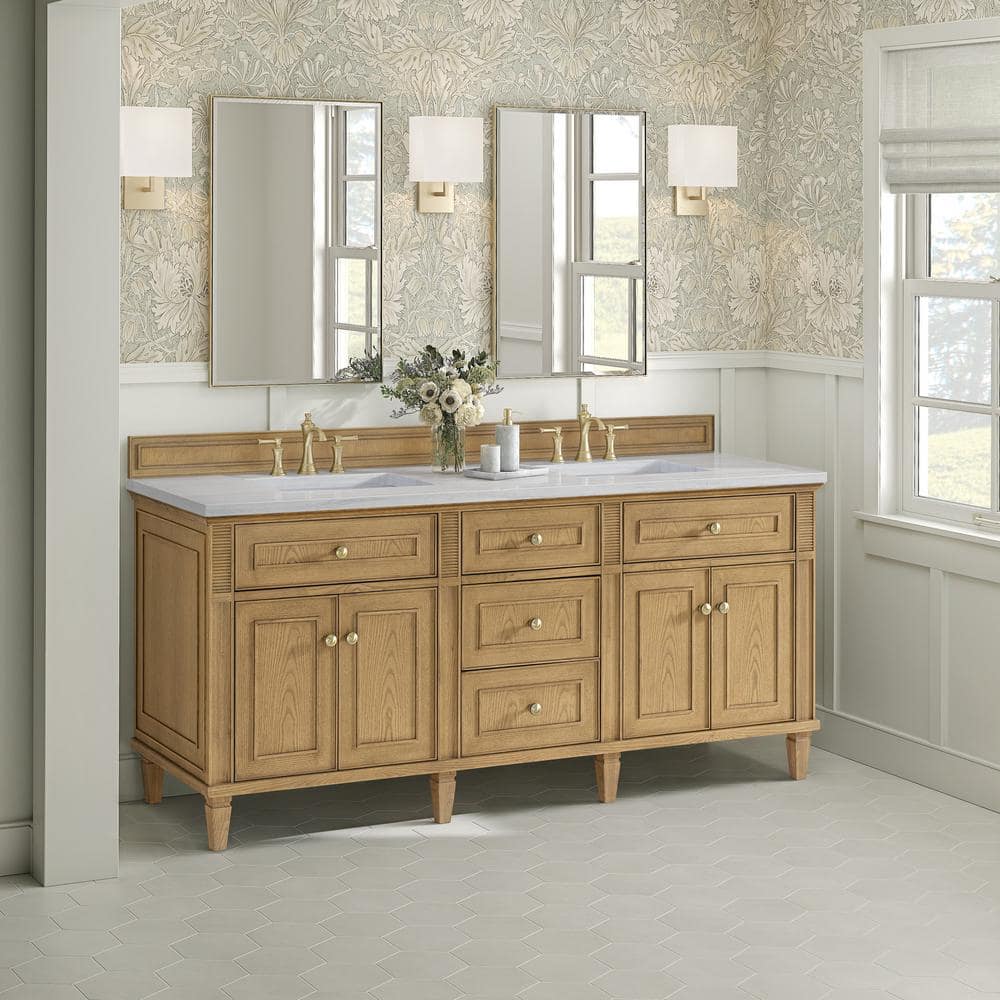 James Martin Vanities Lorelai 72" Double Vanity in Light Natural Oak with Arctic Fall Top