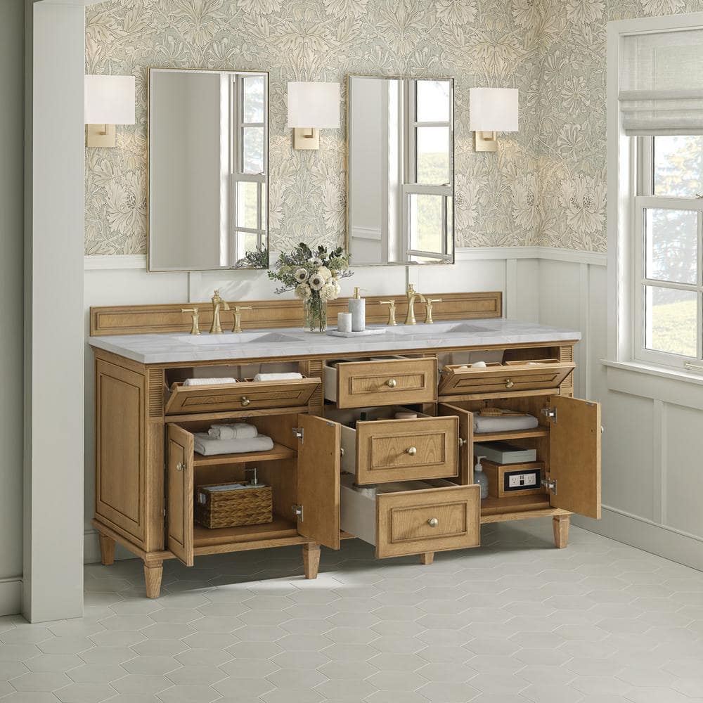 James Martin Vanities Lorelai 72" Double Bathroom Vanity with Quartz Top in Light Natural Oak