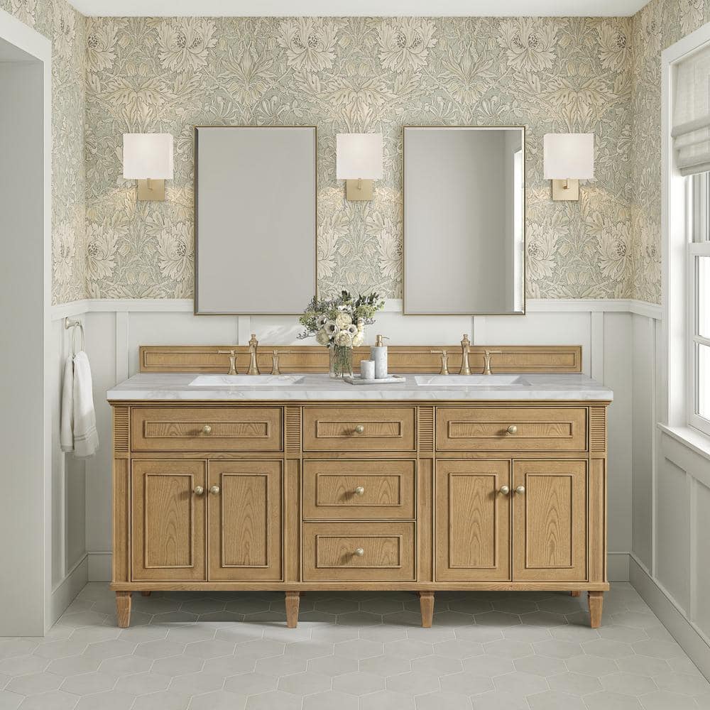 James Martin Vanities Lorelai 72" Double Bathroom Vanity with Quartz Top in Light Natural Oak