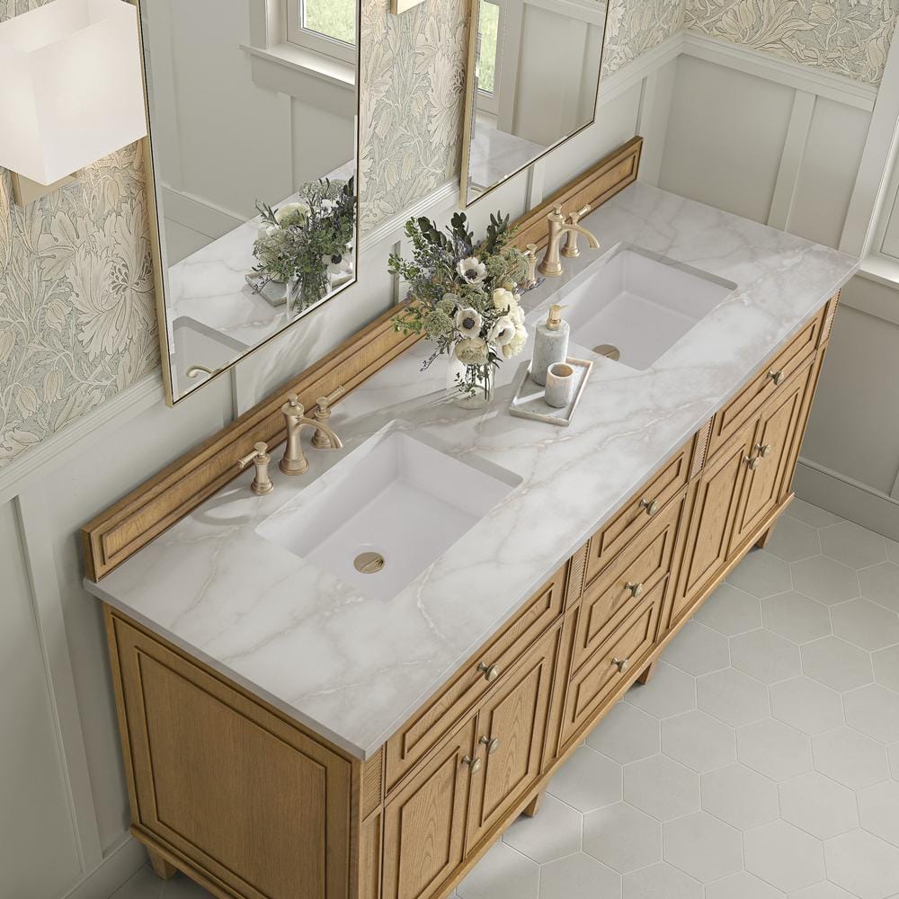James Martin Vanities Lorelai 72" Double Bathroom Vanity with Quartz Top in Light Natural Oak