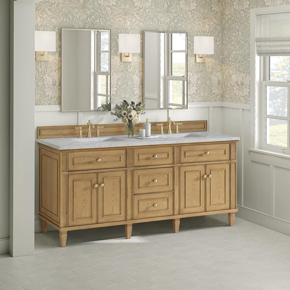 James Martin Vanities Lorelai 72" Double Bathroom Vanity with Quartz Top in Light Natural Oak