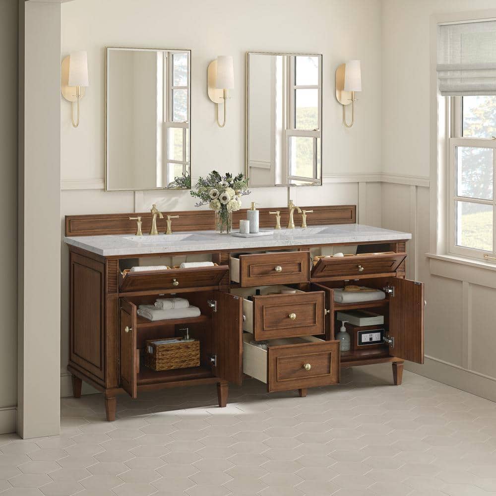 James Martin Vanities Lorelai 72" Double Vanity in Walnut with Quartz Top