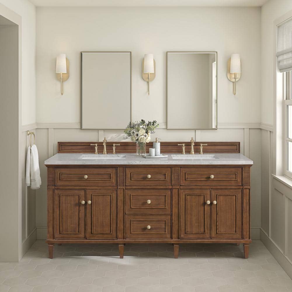 James Martin Vanities Lorelai 72" Double Vanity in Walnut with Quartz Top