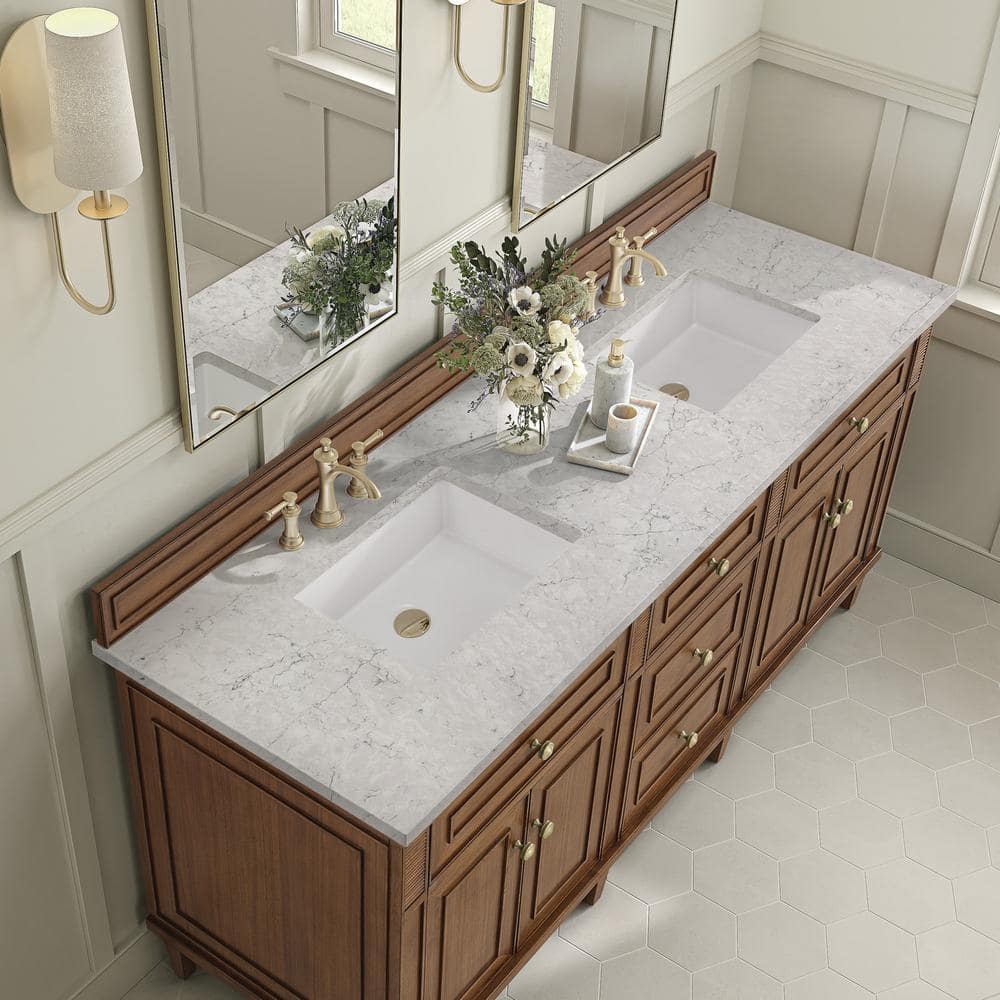 James Martin Vanities Lorelai 72" Double Vanity in Walnut with Quartz Top