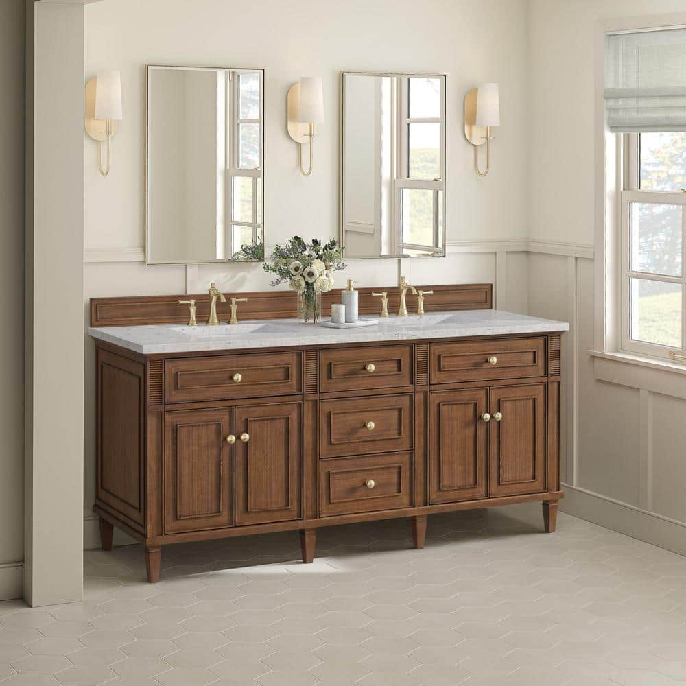 James Martin Vanities Lorelai 72" Double Vanity in Walnut with Quartz Top