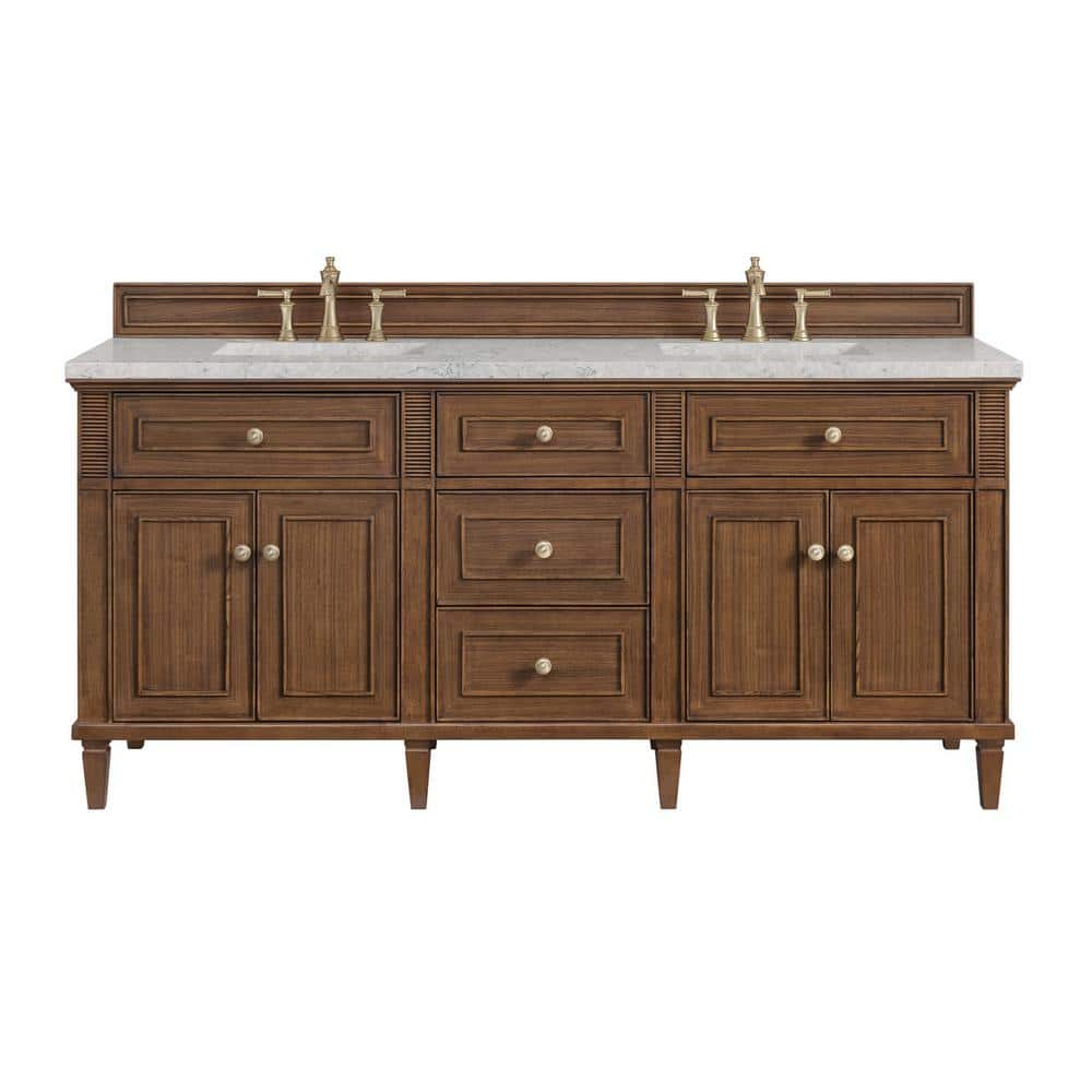 James Martin Vanities Lorelai 72" Double Vanity in Walnut with Quartz Top