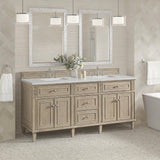 James Martin Vanities Lorelai 72" Double Sink Vanity in Whitewashed Oak with Arctic Fall Top